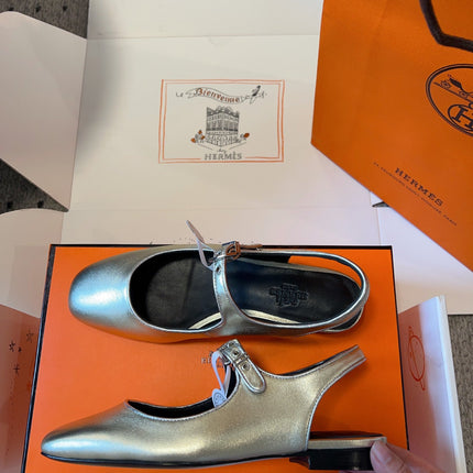 KLEO SLINGBACK IN SILVER CALFSKIN
