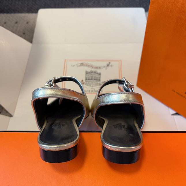 KLEO SLINGBACK IN SILVER CALFSKIN