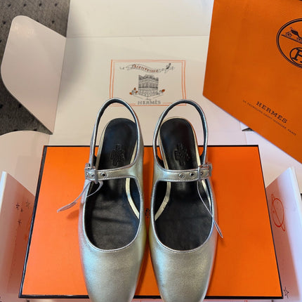 KLEO SLINGBACK IN SILVER CALFSKIN