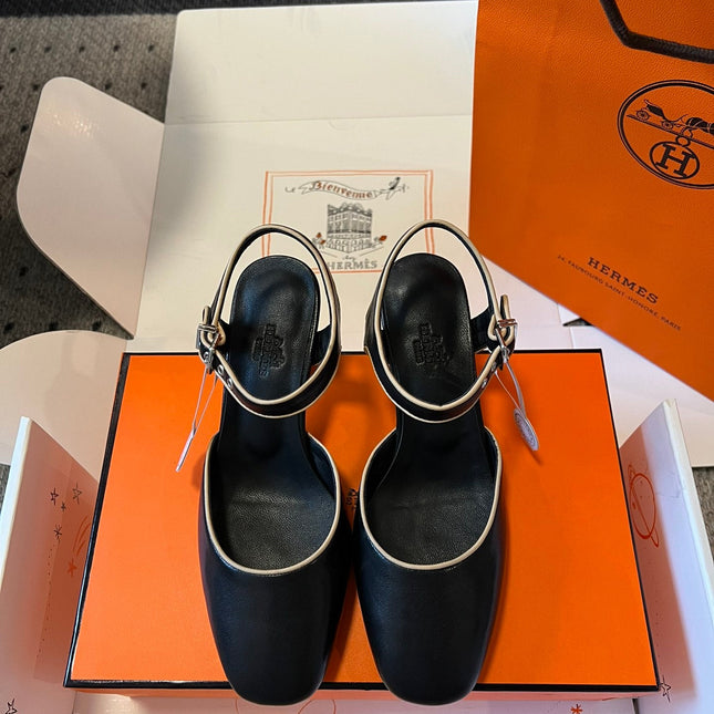 KLEO HIGH SLINGBACK IN BLACK CALFSKIN