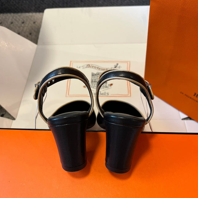 KLEO HIGH SLINGBACK IN BLACK CALFSKIN