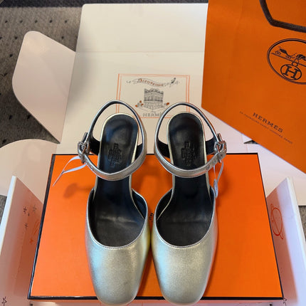 KLEO HIGH SLINGBACK IN SILVER CALFSKIN