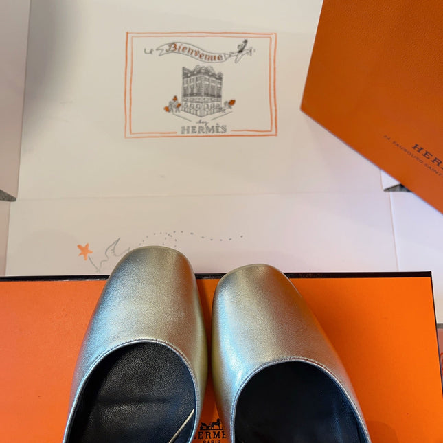 KLEO HIGH SLINGBACK IN SILVER CALFSKIN