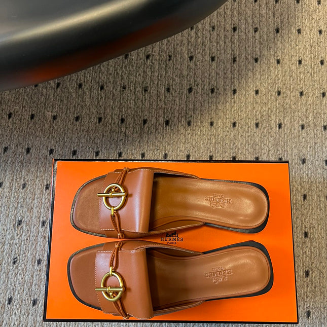 ILOT FLAT SANDAL IN BRONZE BROWN CALFSKIN