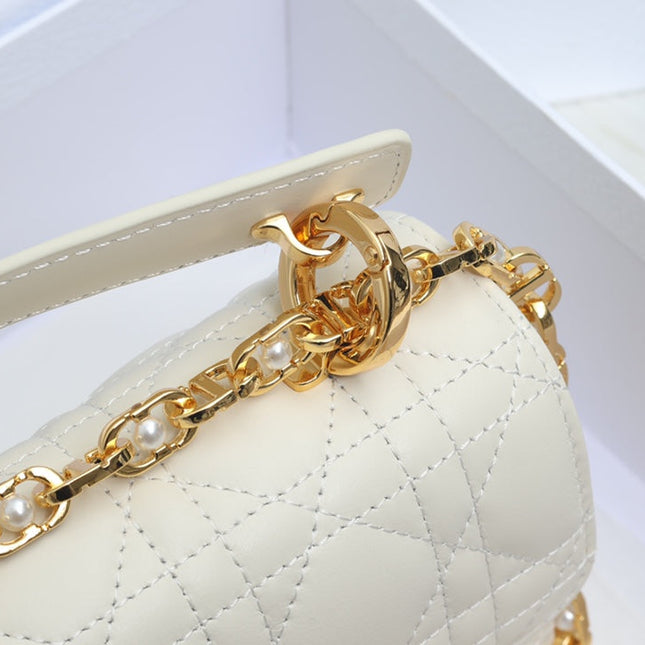 JOLIE TOP HANDLE BAG 19 IN WHITE CANNAGE CALFSKIN