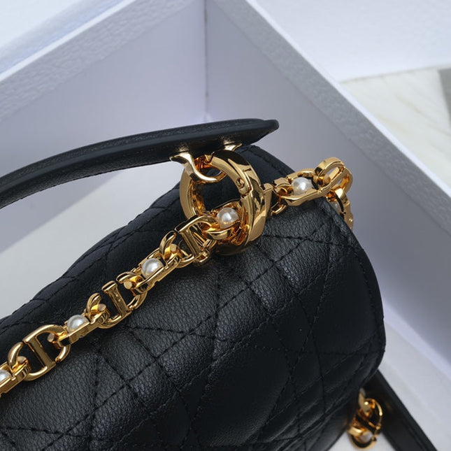 JOLIE TOP HANDLE BAG 19 IN BLACK CANNAGE CALFSKIN