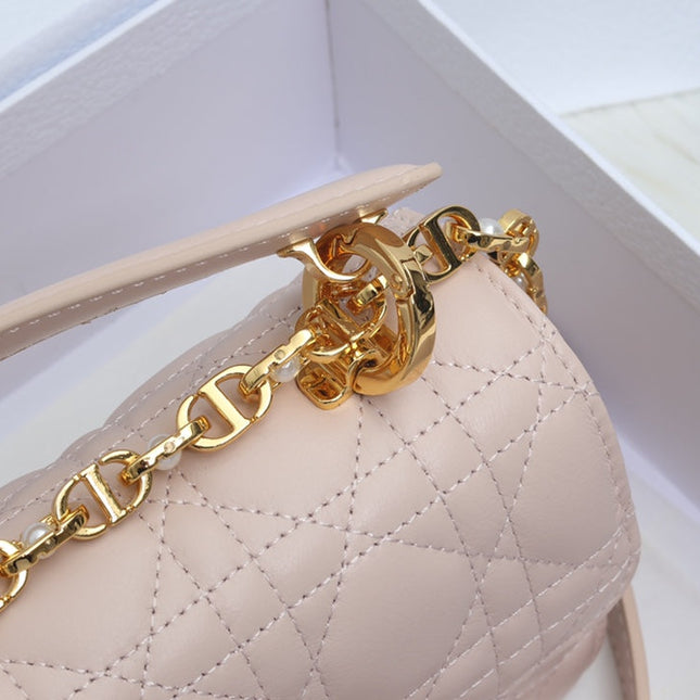 JOLIE TOP HANDLE BAG 19 IN PALE PINK CANNAGE CALFSKIN