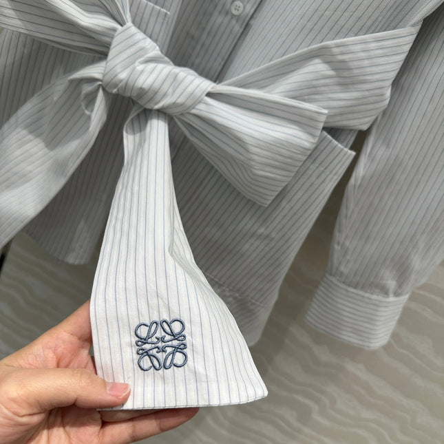 Loewe Pinstriped Shirt Dress White Cotton