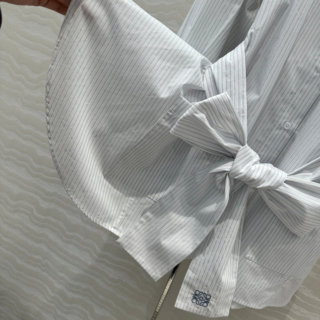 Loewe Pinstriped Shirt Dress White Cotton