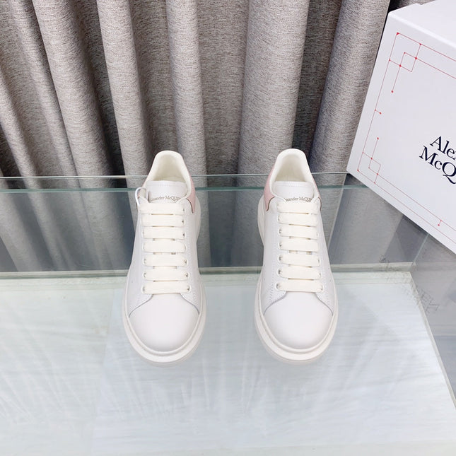 OVERSIZED SNEAKERS IN WHITE CALFSKIN WITH LIGHT PINK HEEL TAB