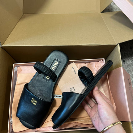 RUCHES SANDALS IN BLACK LAMBSKIN