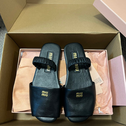 RUCHES SANDALS IN BLACK LAMBSKIN