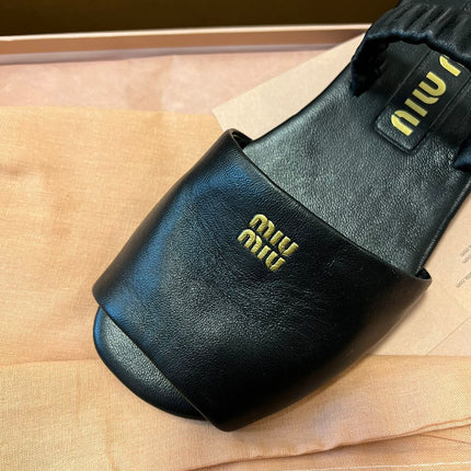 RUCHES SANDALS IN BLACK LAMBSKIN