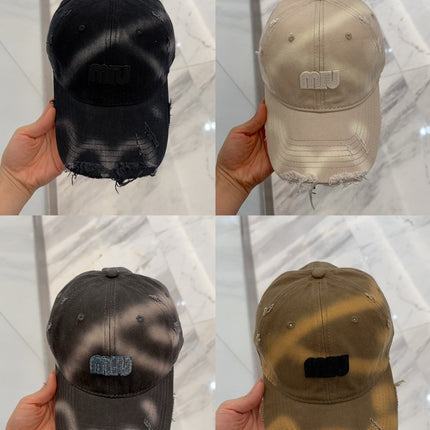 MM BASEBALL CAP IN LIGHT BEIGE DISTRESSED FABRIC STYLE 3
