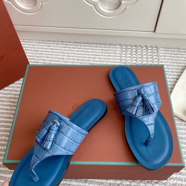 FLIP FLOPS IN BLUE LAMBSKIN SNAKE EMBOSSING