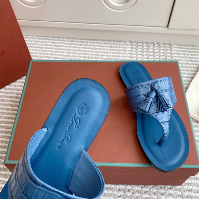 FLIP FLOPS IN BLUE LAMBSKIN SNAKE EMBOSSING