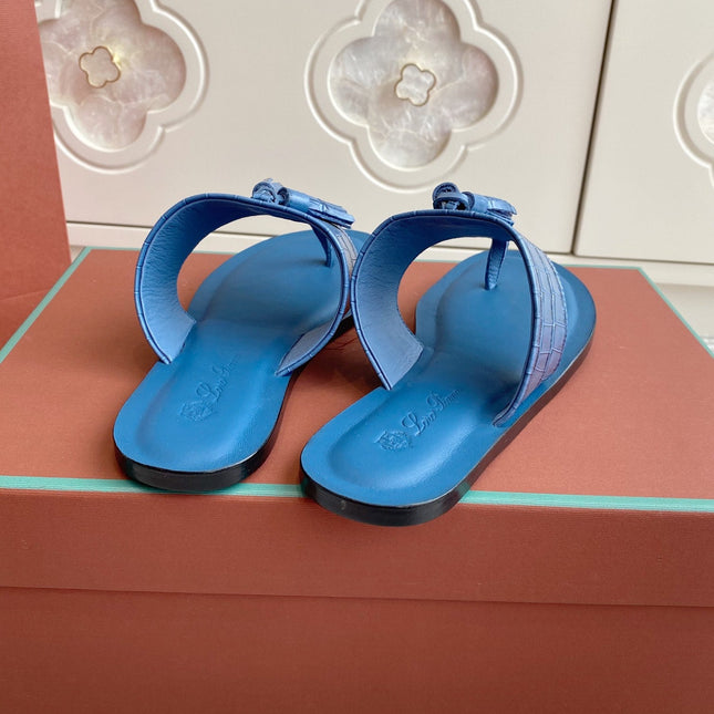 FLIP FLOPS IN BLUE LAMBSKIN SNAKE EMBOSSING