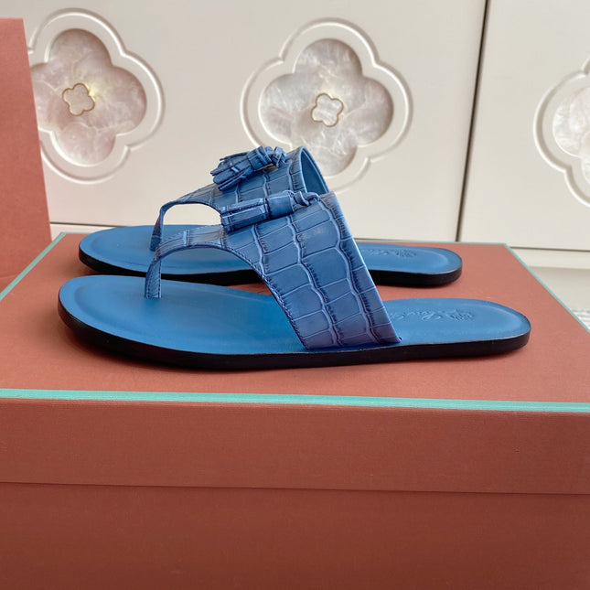 FLIP FLOPS IN BLUE LAMBSKIN SNAKE EMBOSSING