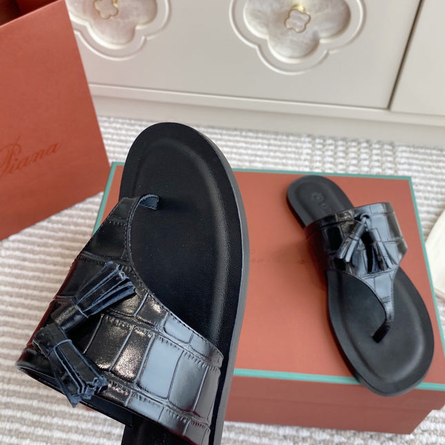 FLIP FLOPS IN BLACK LAMBSKIN SNAKE EMBOSSING