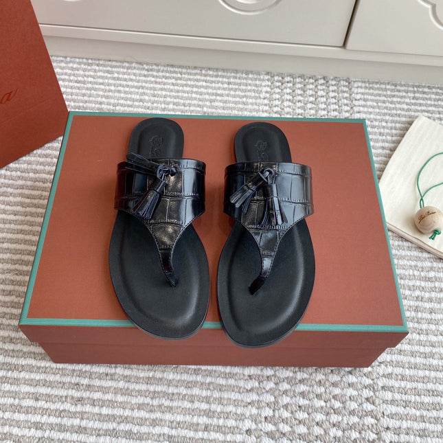 FLIP FLOPS IN BLACK LAMBSKIN SNAKE EMBOSSING