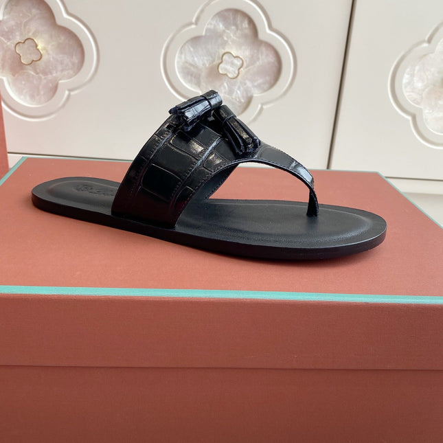 FLIP FLOPS IN BLACK LAMBSKIN SNAKE EMBOSSING