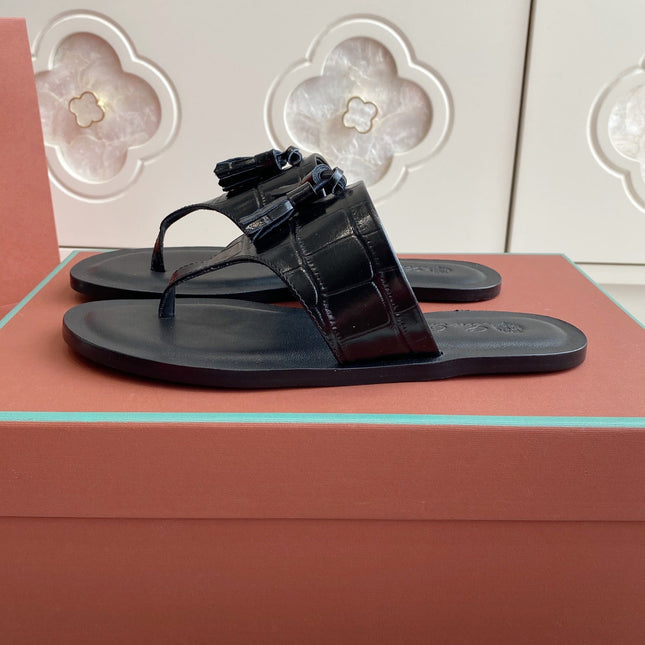 FLIP FLOPS IN BLACK LAMBSKIN SNAKE EMBOSSING