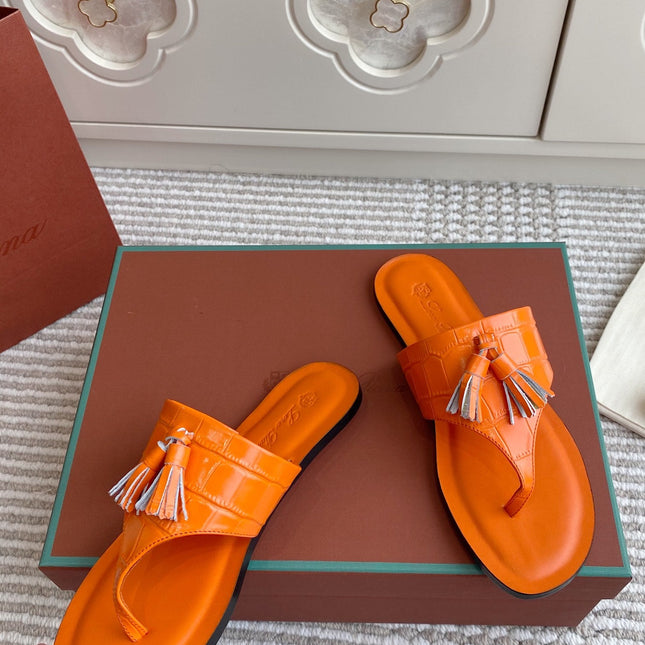 FLIP FLOPS IN ORANGE LAMBSKIN SNAKE EMBOSSING