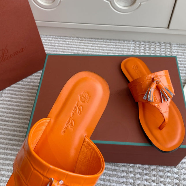 FLIP FLOPS IN ORANGE LAMBSKIN SNAKE EMBOSSING