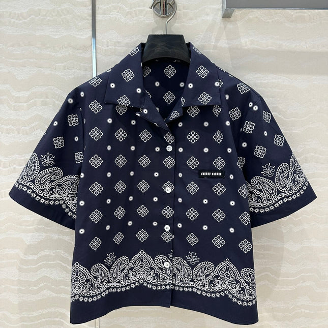 MIUMIU MIDNIGHT BLUE SHORT-SLEEVE SHIRT 261480