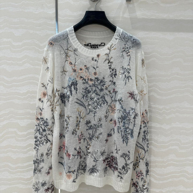 DIOR PREMIUM WHITE KNIT SWEATER WITH PATTERN