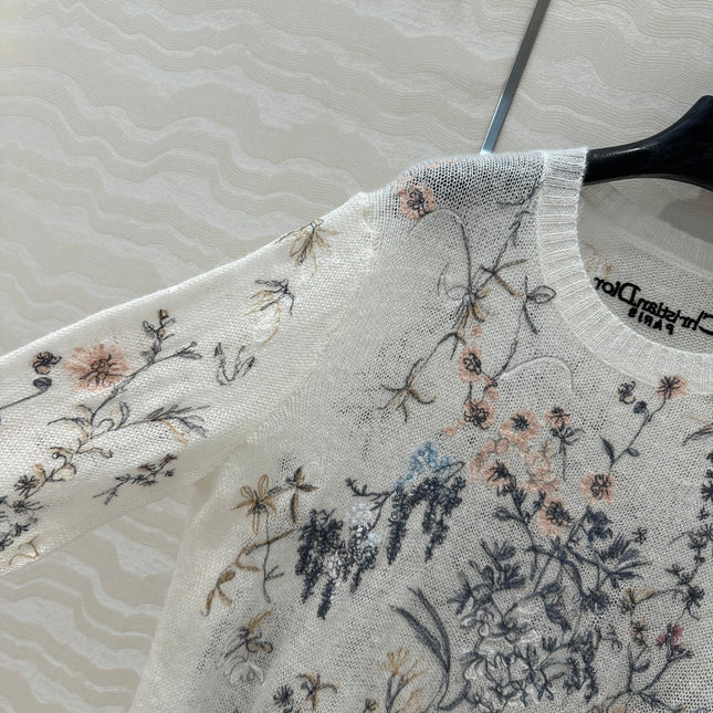 DIOR PREMIUM WHITE KNIT SWEATER WITH PATTERN