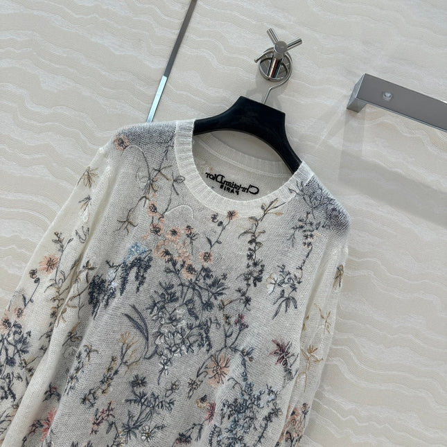 DIOR PREMIUM WHITE KNIT SWEATER WITH PATTERN