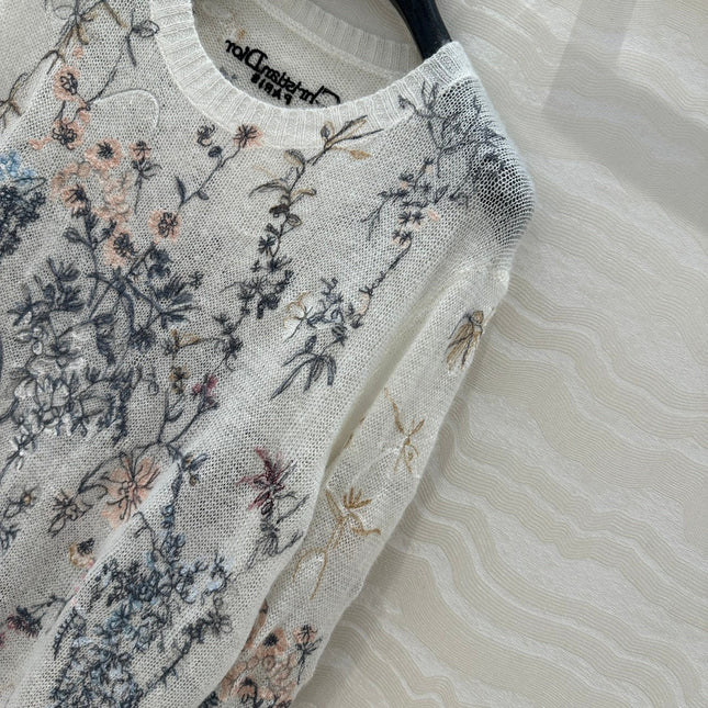 DIOR PREMIUM WHITE KNIT SWEATER WITH PATTERN