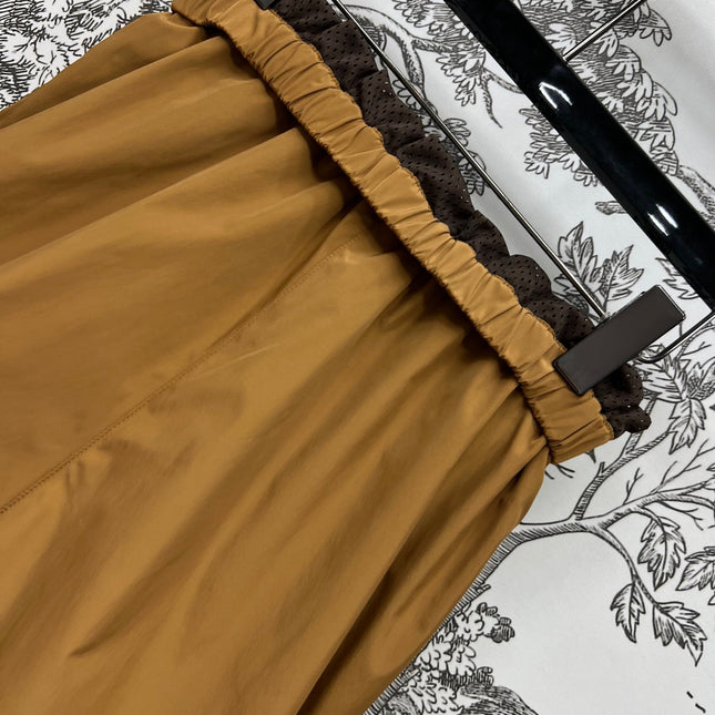MIU 25S HIGH WAIST SHORTS BROWN IN NYLON 263021