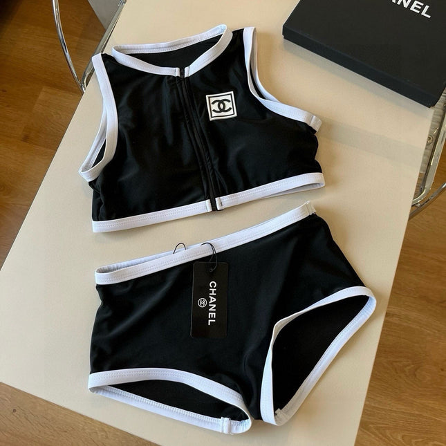CC BIKINI SWIMSUIT SET IN BLACK AND WHITE TRIM 596500