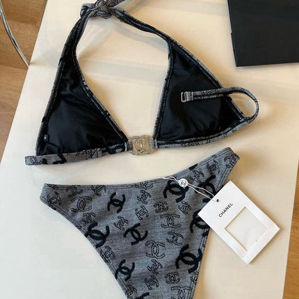 SWIMSUIT IN GREY AND BLACK PRINTED LOGO 604224