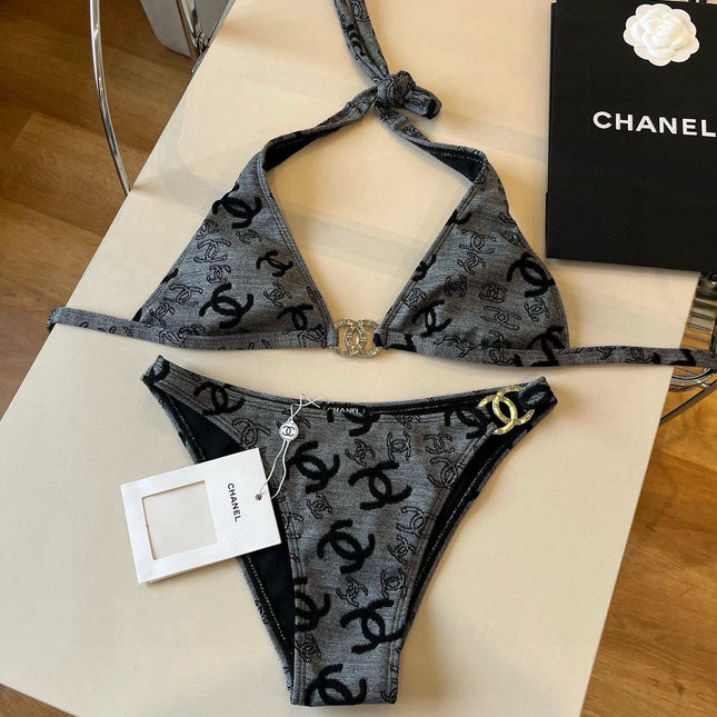 SWIMSUIT IN GREY AND BLACK PRINTED LOGO 604224