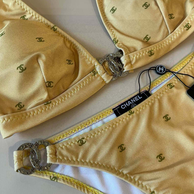 CC BIKINI SWIMSUIT SET IN YELLOW AND GREEN LOGO 606523