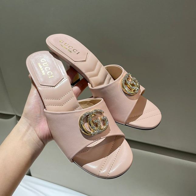 GG HIGH HEELS 70 IN PASTEL PINK LAMBSKIN GOLD HARDWARE WITH CRYSTALS