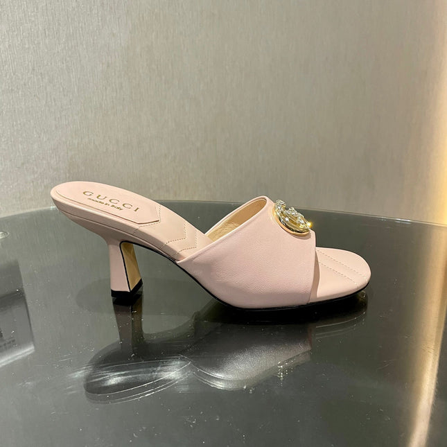 GG HIGH HEELS 70 IN PASTEL PINK LAMBSKIN GOLD HARDWARE WITH CRYSTALS