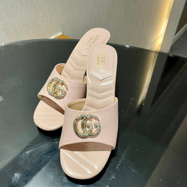 GG HIGH HEELS 70 IN PASTEL PINK LAMBSKIN GOLD HARDWARE WITH CRYSTALS