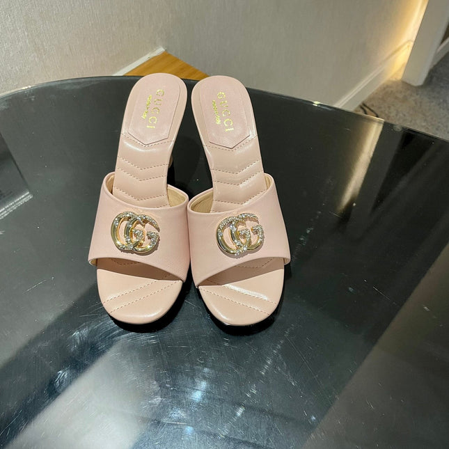 GG HIGH HEELS 70 IN PASTEL PINK LAMBSKIN GOLD HARDWARE WITH CRYSTALS
