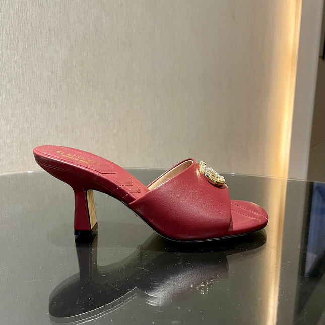 GG HIGH HEELS 70 IN RED LAMBSKIN GOLD HARDWARE WITH CRYSTALS