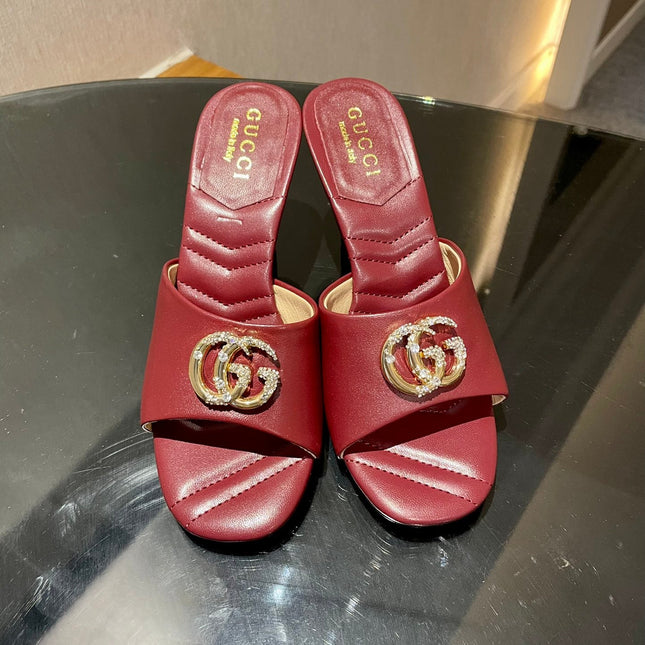 GG HIGH HEELS 70 IN RED LAMBSKIN GOLD HARDWARE WITH CRYSTALS
