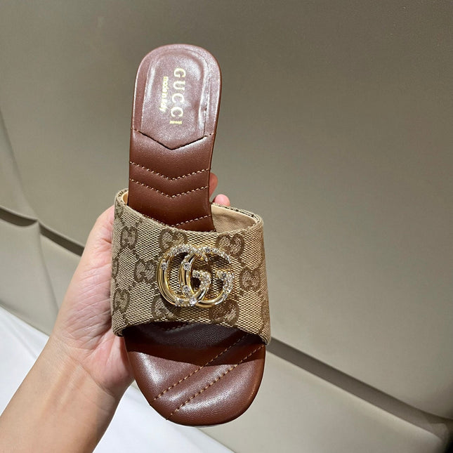 GG HIGH HEELS 70 IN BROWN LAMBSKIN GOLD HARDWARE WITH CRYSTALS