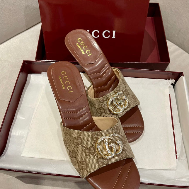 GG HIGH HEELS 70 IN BROWN LAMBSKIN GOLD HARDWARE WITH CRYSTALS