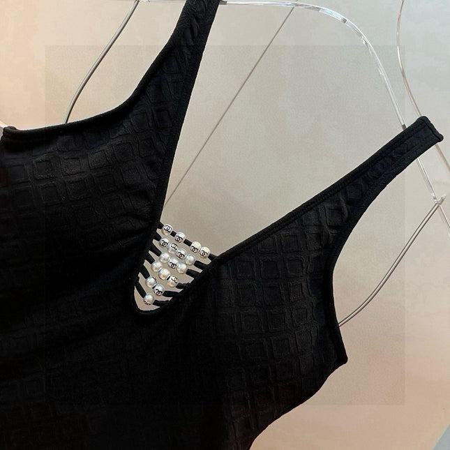 SWIMSUIT IN BLACK COTTON MIX PEARL PRINTED LOGO 627819