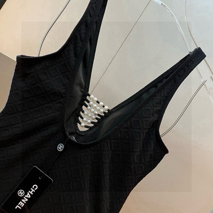 SWIMSUIT IN BLACK COTTON MIX PEARL PRINTED LOGO 627819