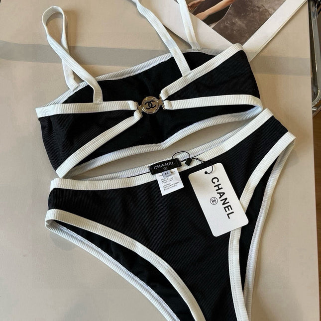 CC BIKINI SWIMSUIT SET IN BLACK AND WHITE TRIM 633212
