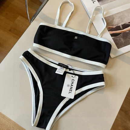 CC BIKINI SWIMSUIT SET IN BLACK AND WHITE TRIM 633212